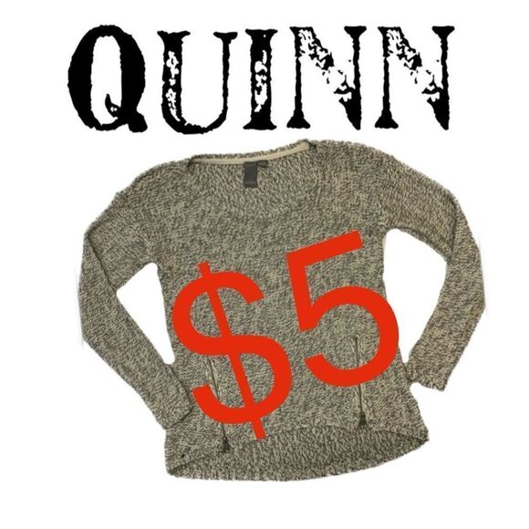 $5 add on item,Quinn Heather Grey Front Zip detail Knit sweater - Picture 1 of 12